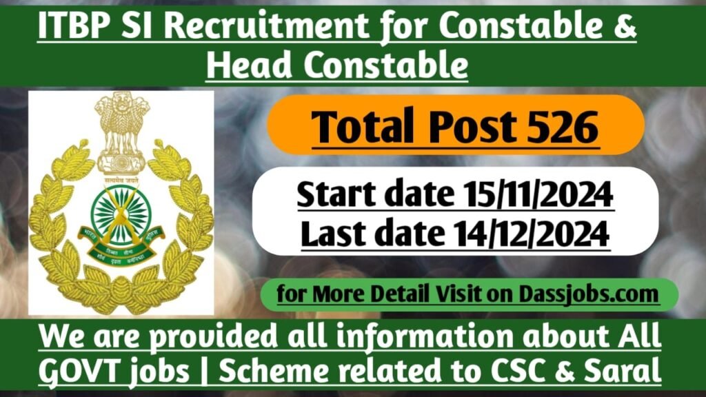 ITBP SI, 526 Posts Recruitment 2024 for Constable & Head Constable